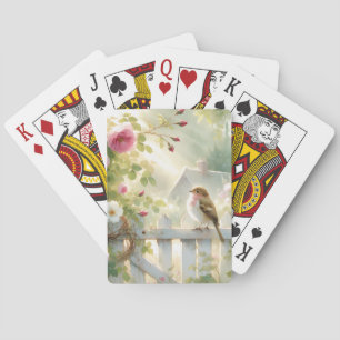 Garden Rose Bird Watercolor Scene Playing Cards