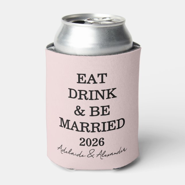 Garden Rose Floral Pink Wedding Can Cooler (Can Front)