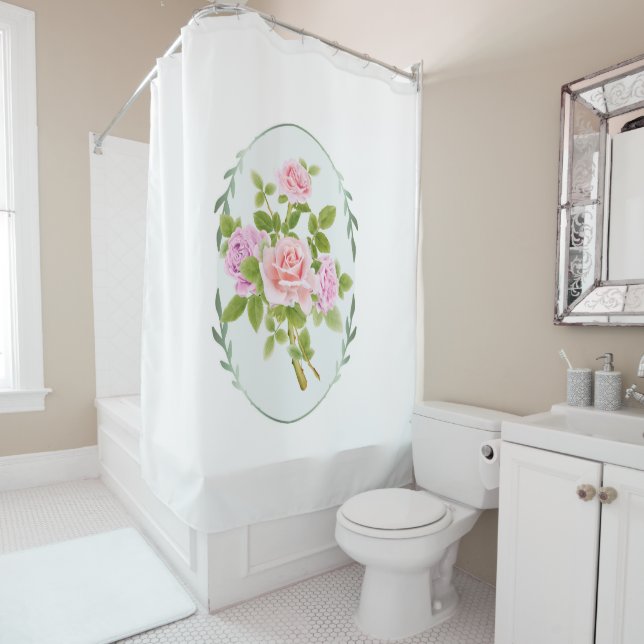 Garden Rose Floral Shower Curtain (In Situ)