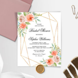 Garden Rose & Gold Frame Bridal Shower Invitation