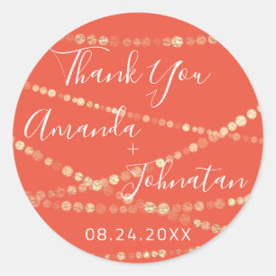 Garden Rose Gold Leaf Name Date Coral Gold Light Classic Round Sticker