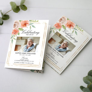 Garden Rose Photo Memorial Funeral Program Card