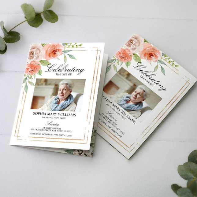 Garden Rose Photo Memorial Funeral Program Card (Creator Uploaded)