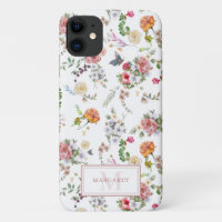 Garden Rose Pink Floral Watercolor Monogrammed Cas