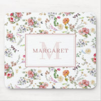 Garden Rose Pink Floral Watercolor Monogrammed