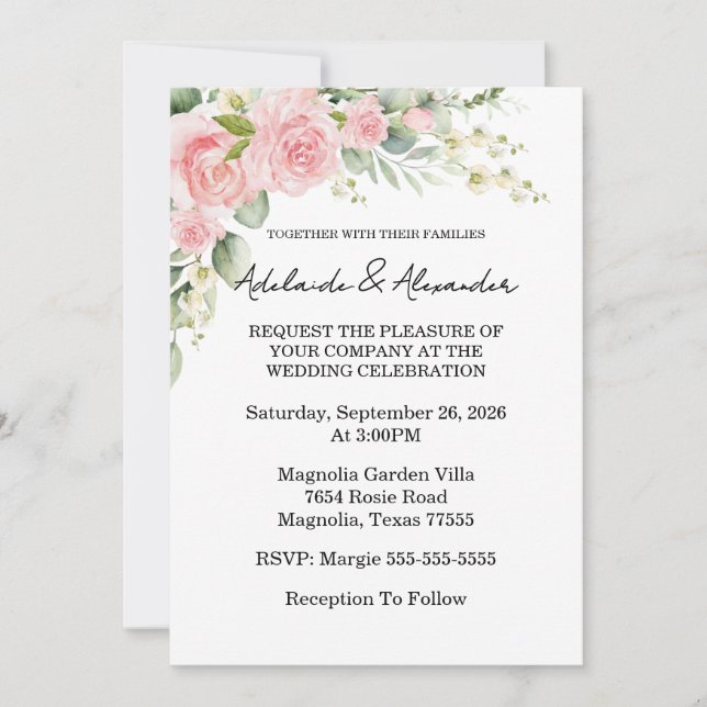 Garden Rose Pink Wedding Invitation (Front)
