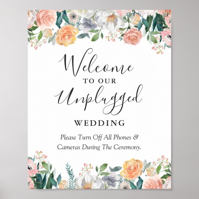 Garden Rose Unplugged Wedding Sign (Front)