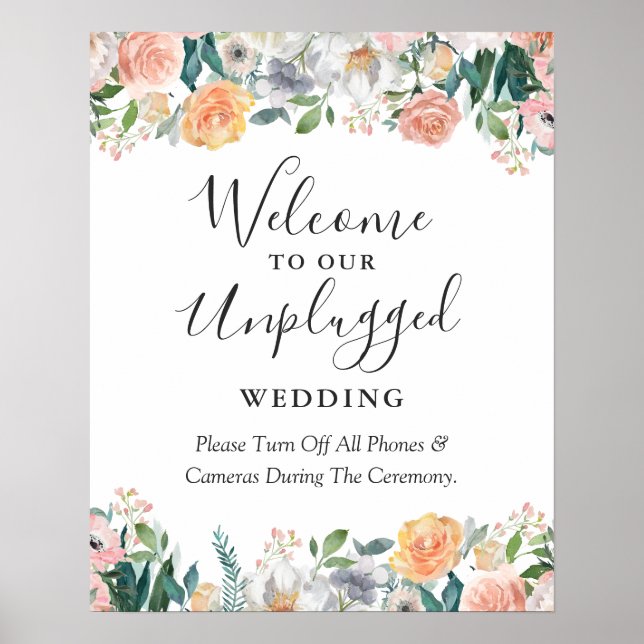 Garden Rose Unplugged Wedding Sign (Front)