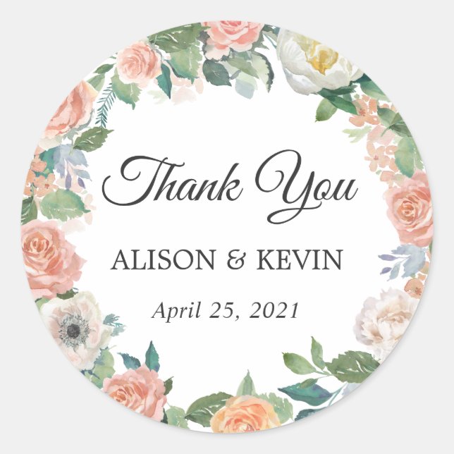 Garden Rose Wedding Favour Thank You Sticker (Front)