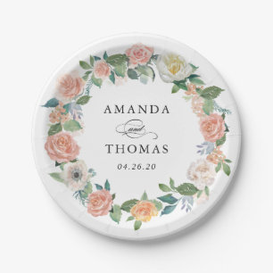 Garden Roses Floral Wedding Paper Plates