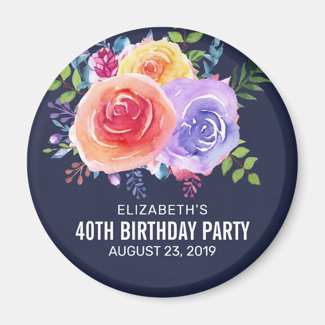 Garden Roses in Watercolor Birthday Save the Date Magnet (Front)