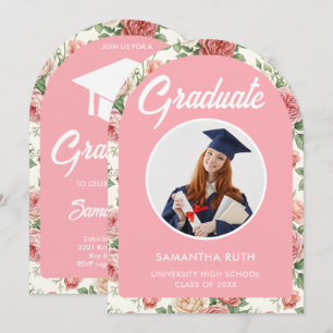 Garden Roses Photo Graduation Party Invitation
