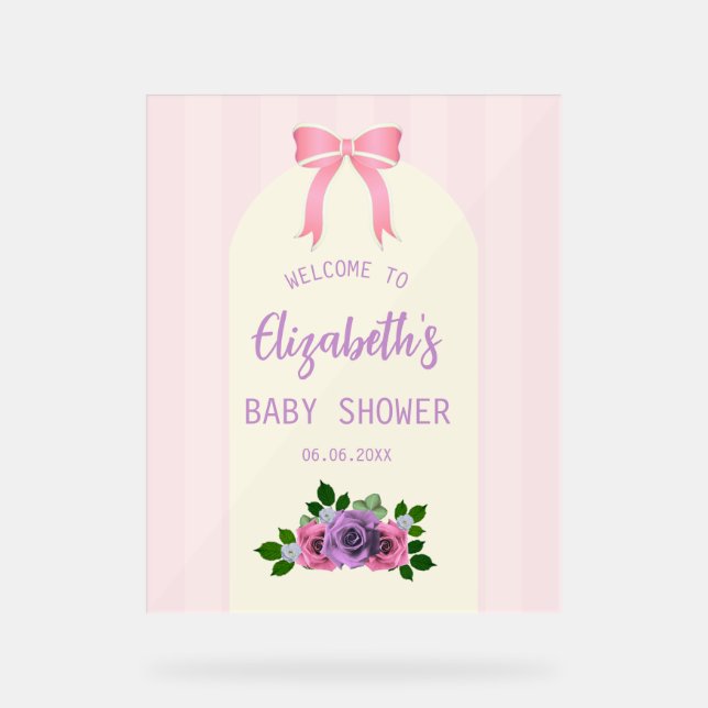 Garden Roses Pink Baby Shower Acrylic Sign (Front)