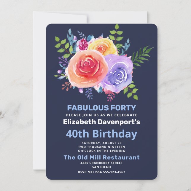 Garden Roses Watercolor Flowers Birthday Invitation (Front)