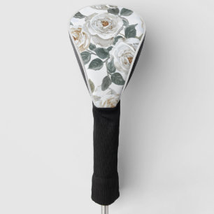 Garden Roses White Watercolor Floral Vintage Golf Head Cover
