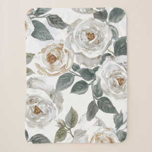 Garden Roses White Watercolor Floral Vintage Sherpa Blanket