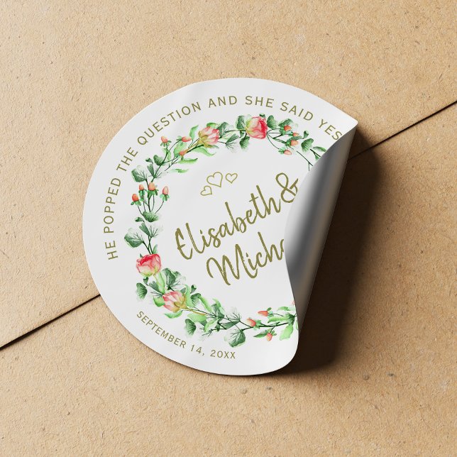 Garden roses wreath modern romantic wedding favour classic round sticker (Creator Uploaded)
