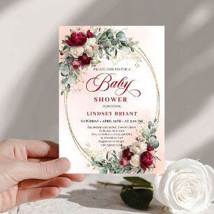 Garden Rustic Maroon Peonies Baby Shower Invitatio Invitation