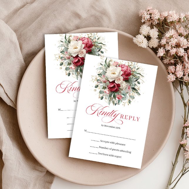 Garden Rustic Red Blush Wedding RSVP Card (Garden Rustic Red Blush Wedding RSVP Card)