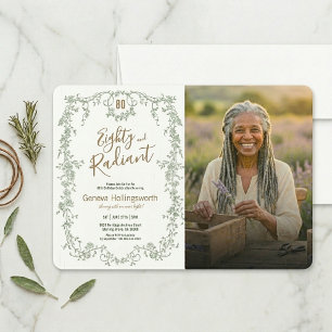 Garden Sage Green Bronze Gold 80th Birthday Photo Invitation