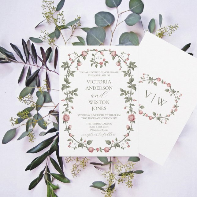 Garden Sage Green Wedding Monogram Invitation (Creator Uploaded)