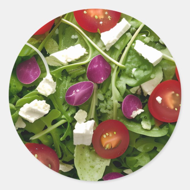 Garden Salad Tomatoes and Feta Cheese Classic Round Sticker (Front)