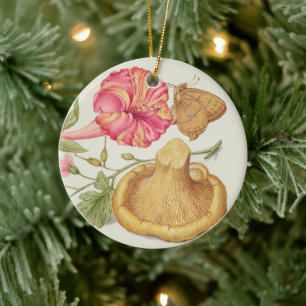 Garden Scene with Flowers, Butterfly and Mushroom Ceramic Tree Decoration