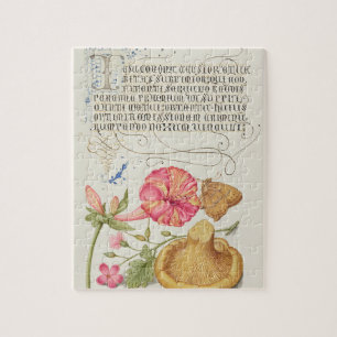 Garden Scene with Flowers, Butterfly and Mushroom Jigsaw Puzzle