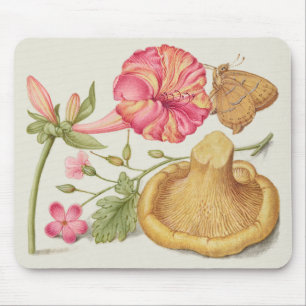 Garden Scene with Flowers, Butterfly and Mushroom Mouse Mat