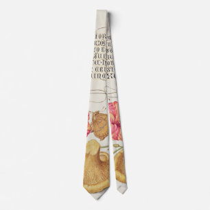 Garden Scene with Flowers, Butterfly and Mushroom Tie