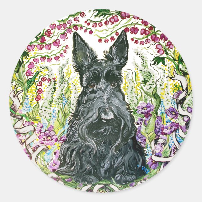 Garden Scottie Classic Round Sticker (Front)