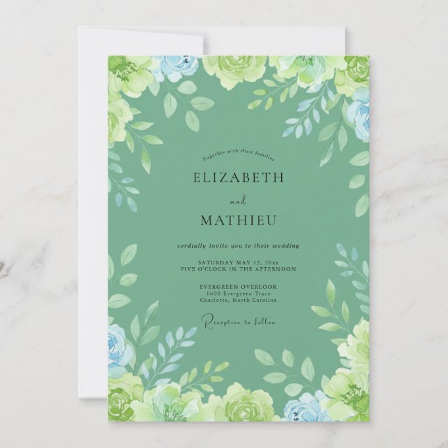 Garden Seafoam Painted Leafy Wedding Invitation (Front)