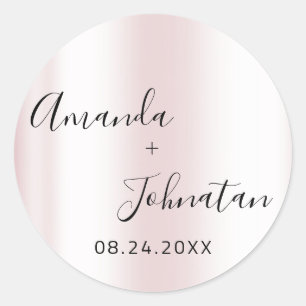 Garden Skinny Simply Name Date Black Pink Pastel Classic Round Sticker