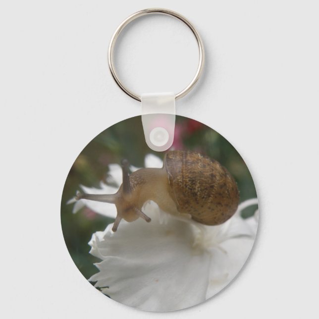 Garden Snail and White Carnation Keychain (Front)