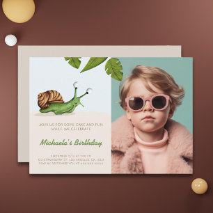 Garden Snail Photo Kids Birthday Invitation