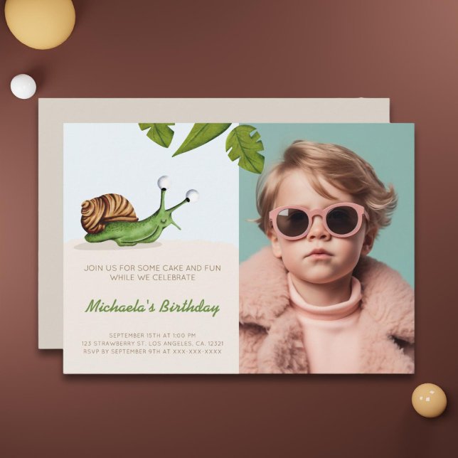 Garden Snail Photo Kids Birthday Invitation (Creator Uploaded)
