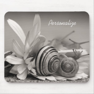 Garden Snails On Daisy Flower With Name Mouse Mat