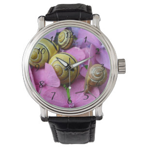 Garden Snails on Pink Flowers Watch
