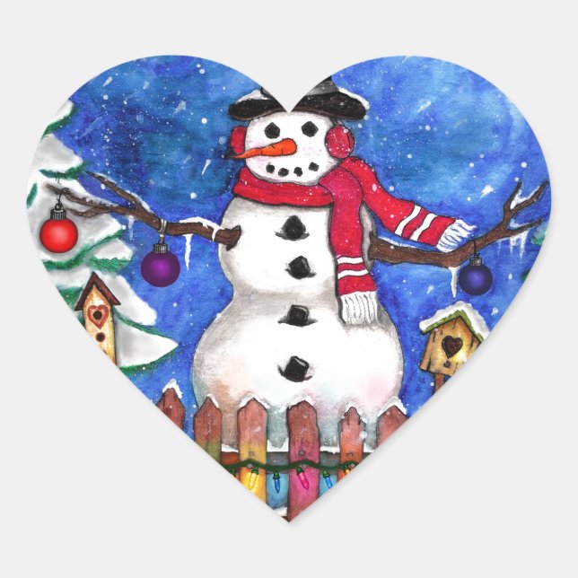 Garden Snowman Heart Sticker (Front)