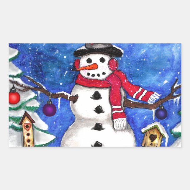 Garden Snowman Rectangular Sticker (Front)