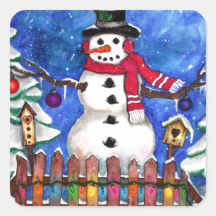 Garden Snowman Square Sticker