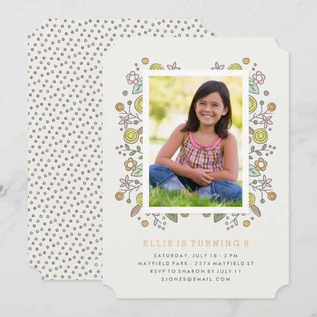 Garden Soiree Birthday Invitation - Mustard (Front/Back)