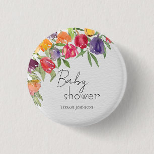 Garden Soiree Tulips & Greenery Baby Shower 3 Cm Round Badge