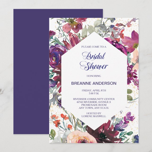 Garden Splash Modern Floral Bridal Shower Invitation (Front/Back)