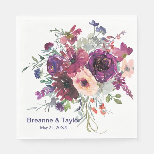 Garden Splash Modern Floral Wedding Napkin (Front)