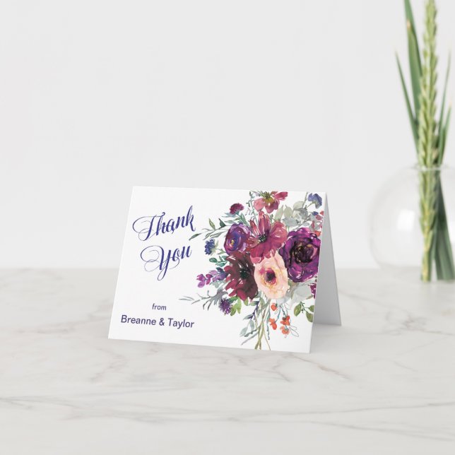 Garden Splash Modern Floral Wedding Thank You Card (Front)