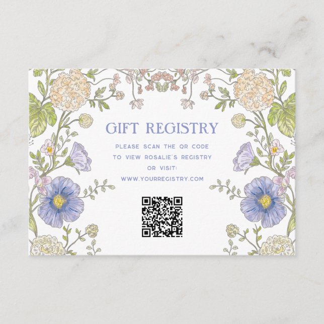 Garden Spring Floral Bridal Shower QR Code Enclosure Card (Front)