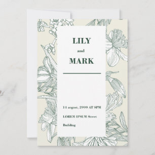 Garden spring flowers. Engraved background.  Invitation