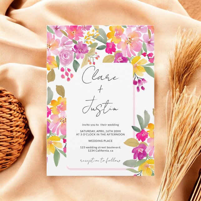 Garden Spring Summer Watercolor Floral Wedding Invitation (Garden Spring Summer Watercolor Floral Wedding Invitation)