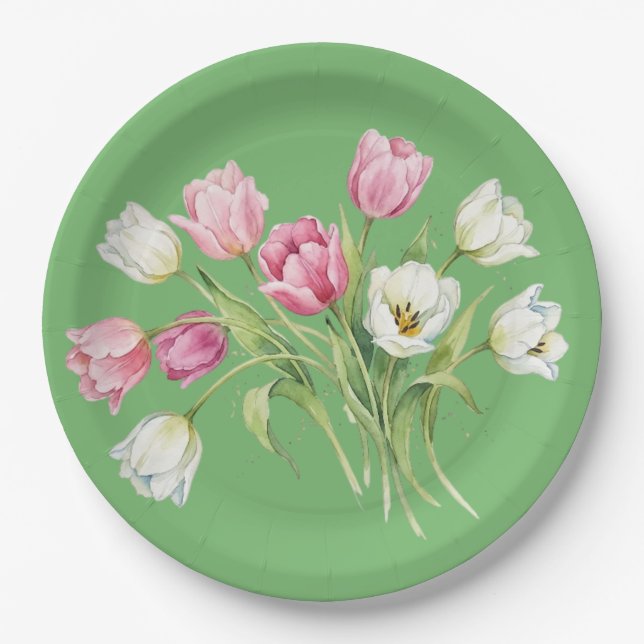 Garden spring tulips paper plate (Front)